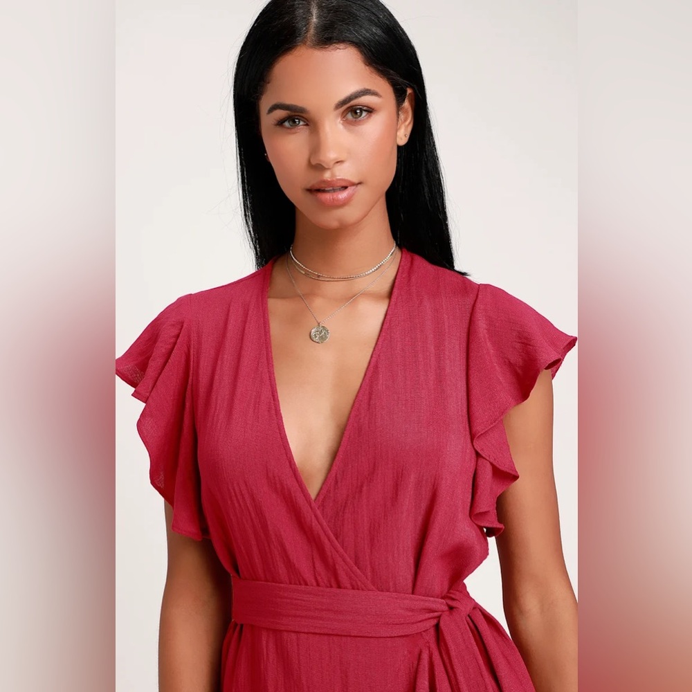 🌹LULUS RUFFLED WRAP DRESS🌹 - Picture 2 of 7